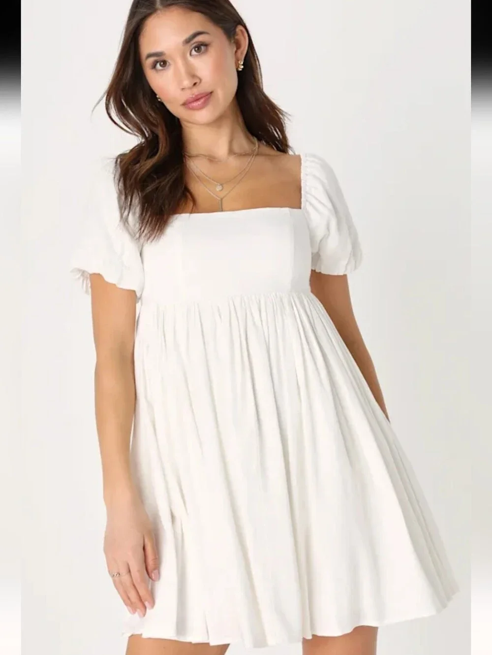 Lulus Uniquely Sweet White Puff Sleeve Babydoll Dress Size Small - Picture 1 of 2
